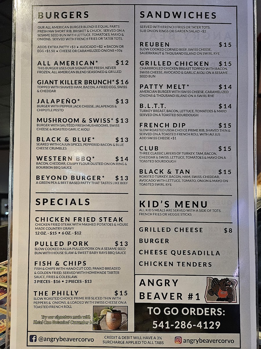 Menu The Angry Beaver Bar & Grill-2