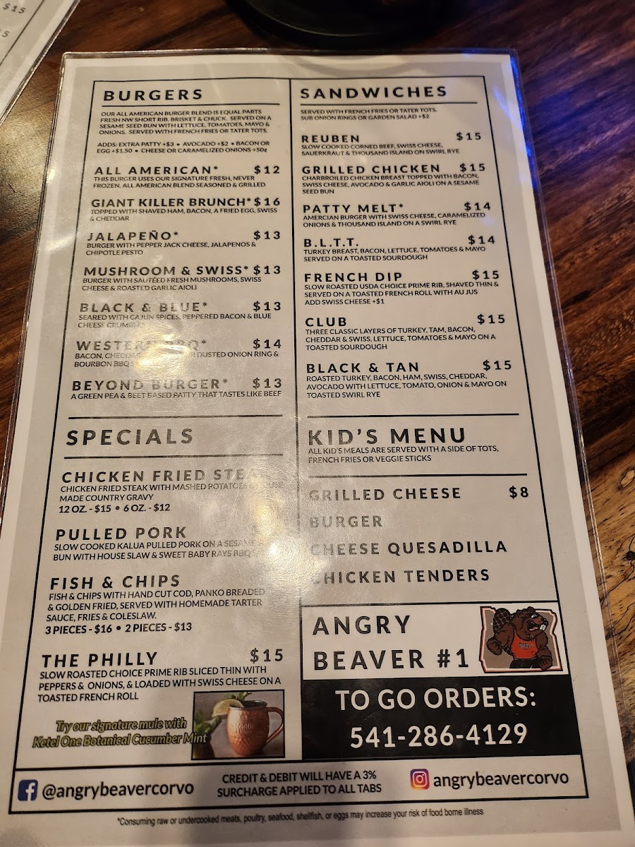 Menu The Angry Beaver Bar & Grill-4