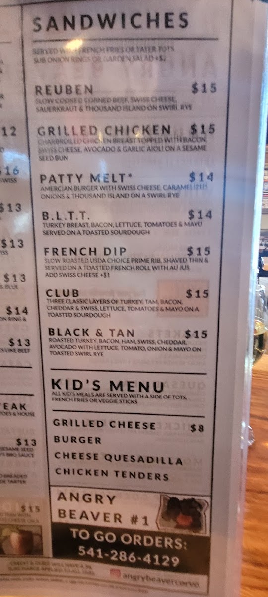 Menu The Angry Beaver Bar & Grill-9